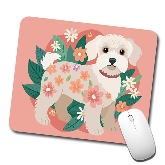Schnoodle Floral Motif Cute Dog Low Profile Mouse Pad Mat