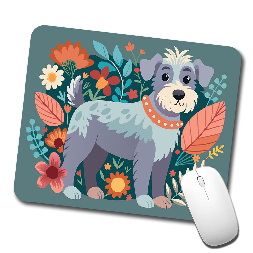 Schnoodle Floral Motif Dog Gray Low Profile Mouse Pad Mat