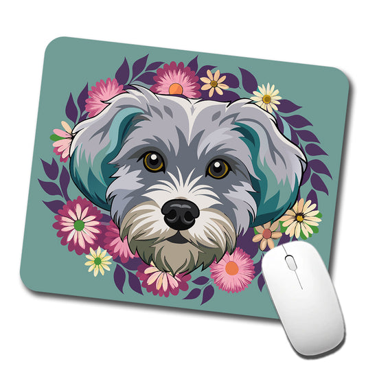 Schnoodle Head Floral Motif Dog Cute Low Profile Mouse Pad Mat