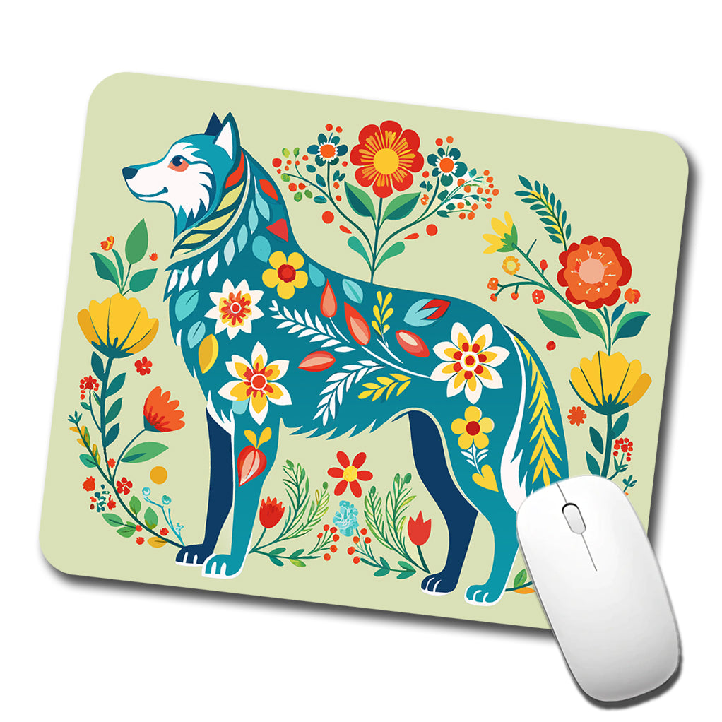 Siberian Retriever Floral Motif Beautiful Dog Low Profile Mouse Pad Mat