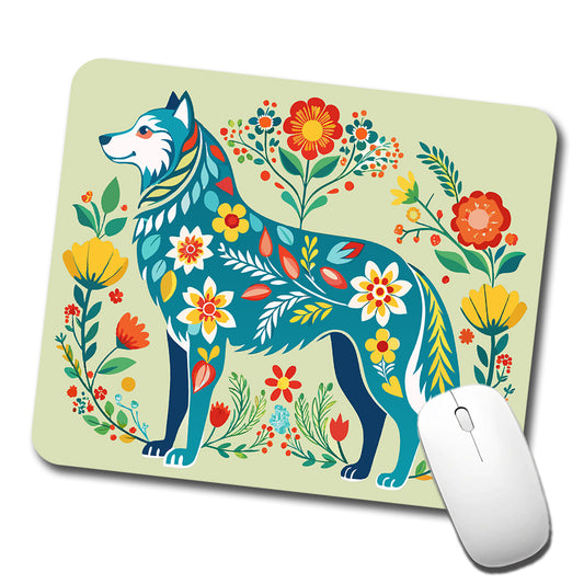 Siberian Retriever Floral Motif Beautiful Dog Low Profile Mouse Pad Mat