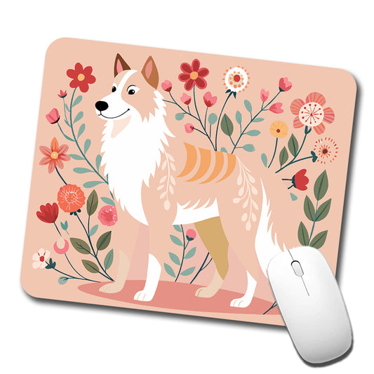 Siberian Retriever Floral Motif Dog Cute Low Profile Mouse Pad Mat