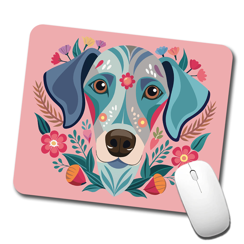 Weimador Head Floral Motif Light Pink Dog Low Profile Mouse Pad Mat