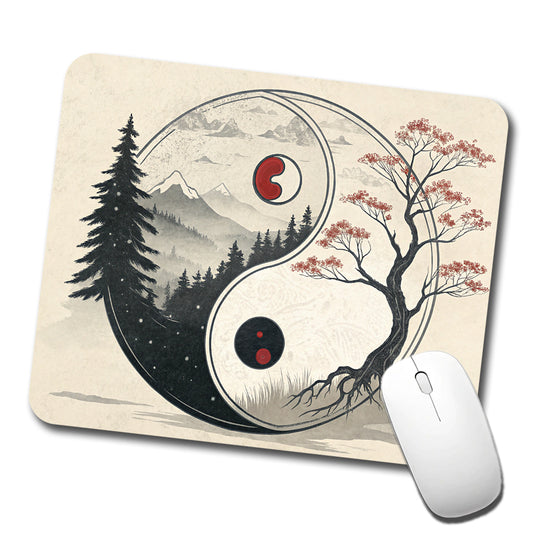 Yin Yang Japanese Cherry Blossoms Low Profile Mouse Pad Mat