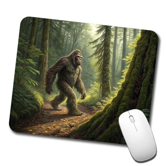 Bigfoot Hiking In Forest Low Profile Mouse Pad Mat