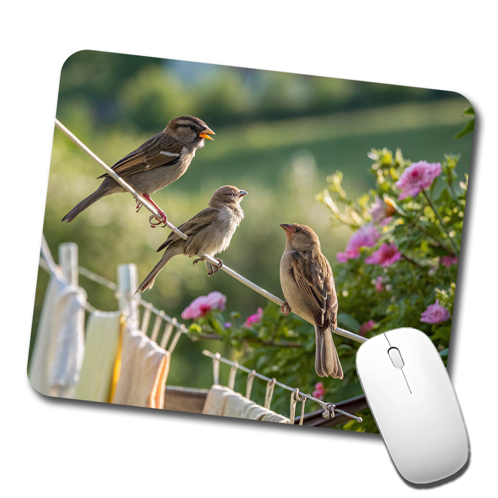 Birds On A Clothesline Low Profile Mouse Pad Mat