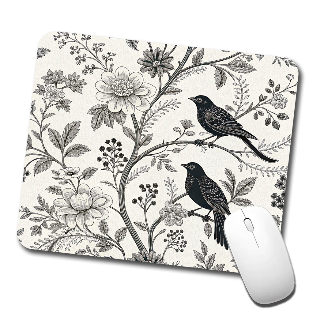 Black On White Toile With Birds Low Profile Mouse Pad Mat