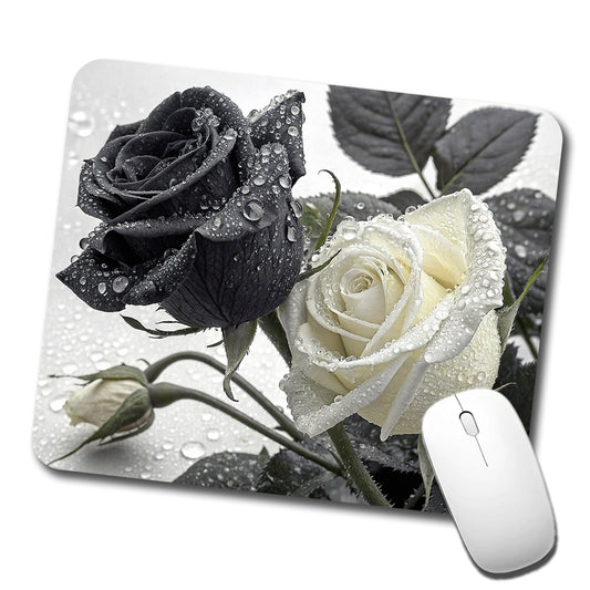 Black White Roses Dewy Low Profile Mouse Pad Mat