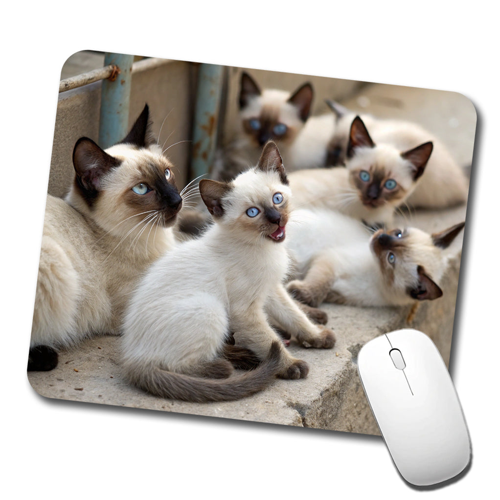 Bunch Of Siamese Cats Low Profile Mouse Pad Mat