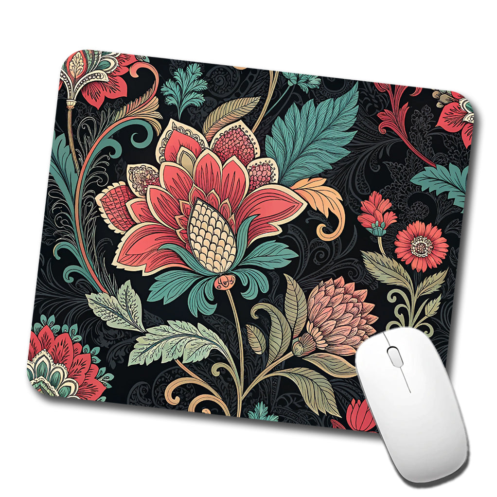 Damask Pretty On Black Low Profile Mouse Pad Mat