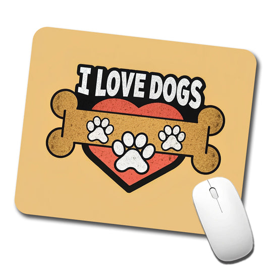 I Love Dogs Bone Paw Prints Low Profile Mouse Pad Mat
