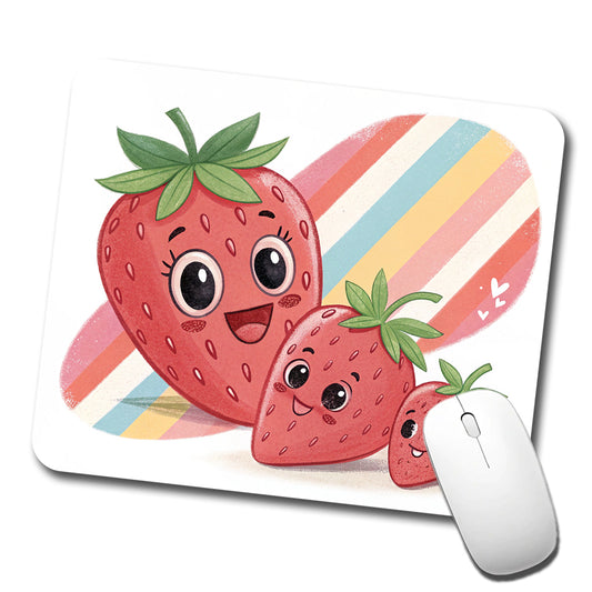 Kawaii Strawberries Diagonal Stripes Low Profile Mouse Pad Mat