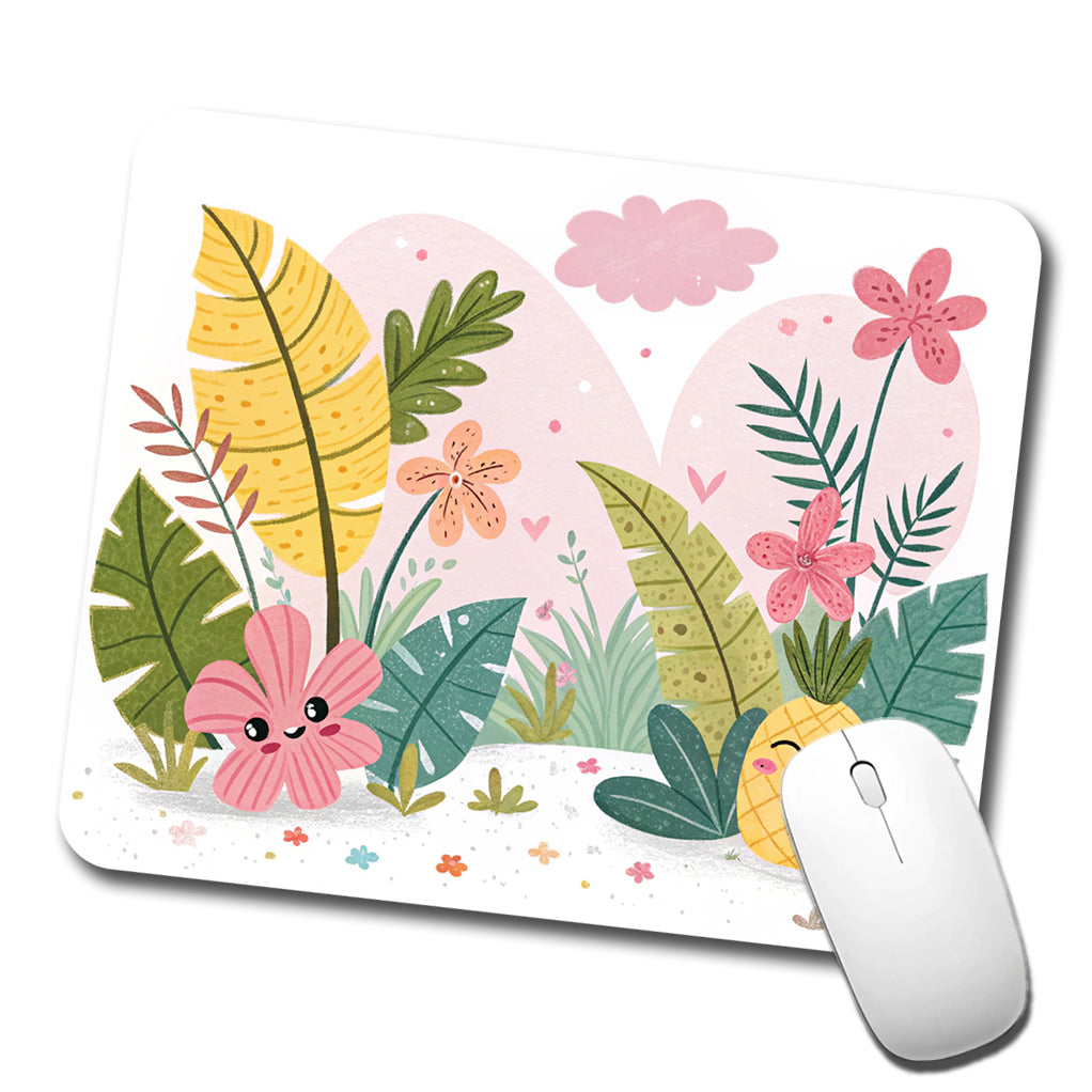 Kawaii Tropical Plants Low Profile Mouse Pad Mat