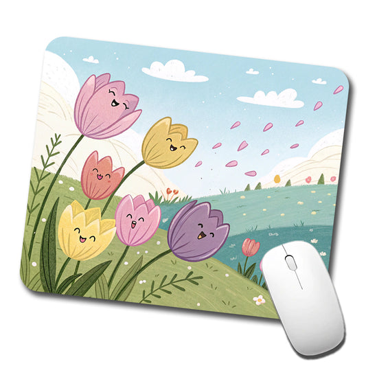 Kawaii Tulips Flowers Low Profile Mouse Pad Mat