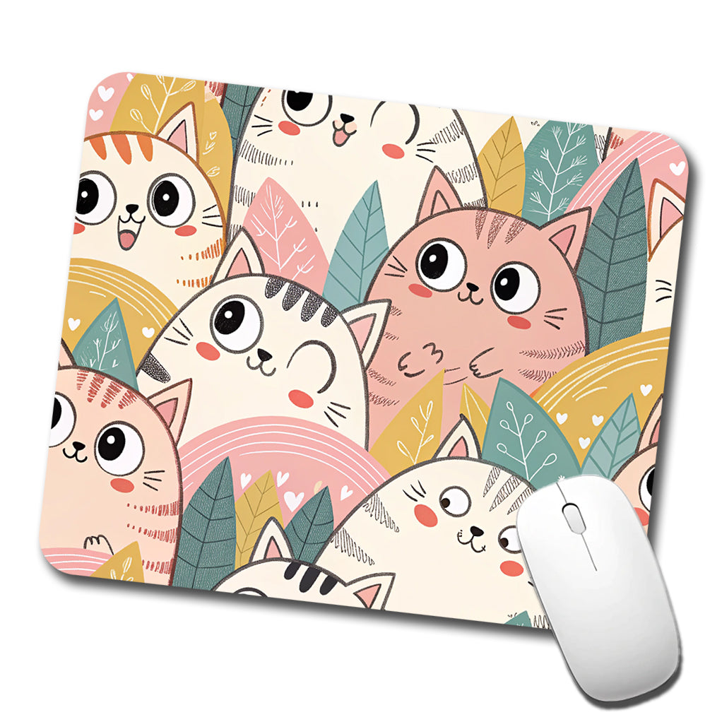 Lots Of Kawaii Adorable Cats Low Profile Mouse Pad Mat