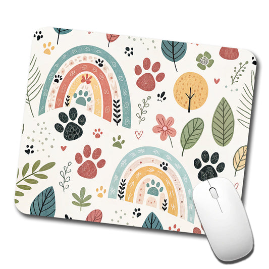 Paw Prints Cute Rainbows Low Profile Mouse Pad Mat