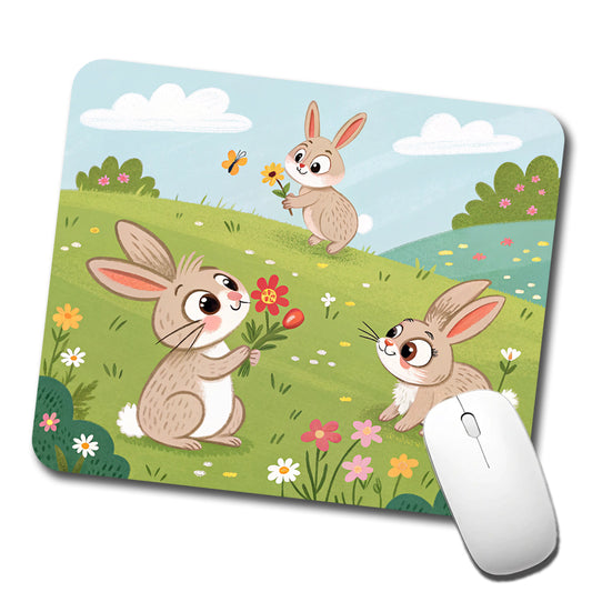 Scattered Cute Rabbits Bunnies Easter Low Profile Mouse Pad Mat