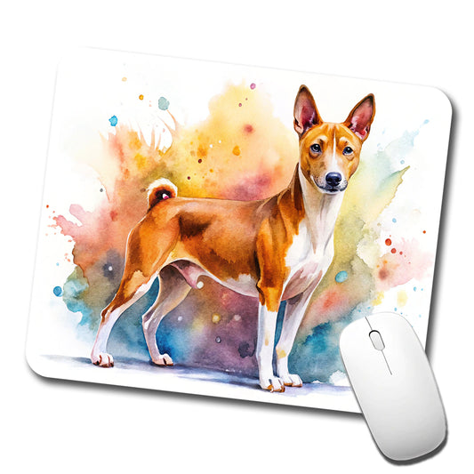 Basenji Dog Watercolor Style Low Profile Mouse Pad Mat