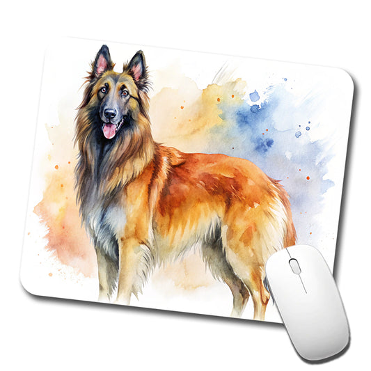 Belgian Tervuren Dog Watercolor Style Low Profile Mouse Pad Mat