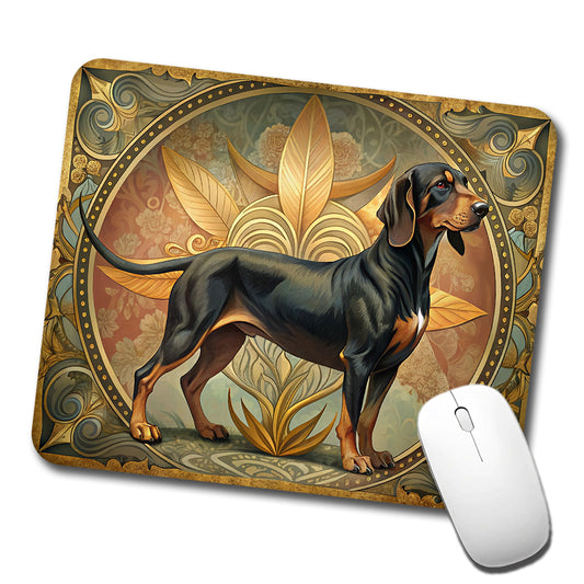Black And Tan Coonhound Dog Art Nouveau Low Profile Mouse Pad Mat