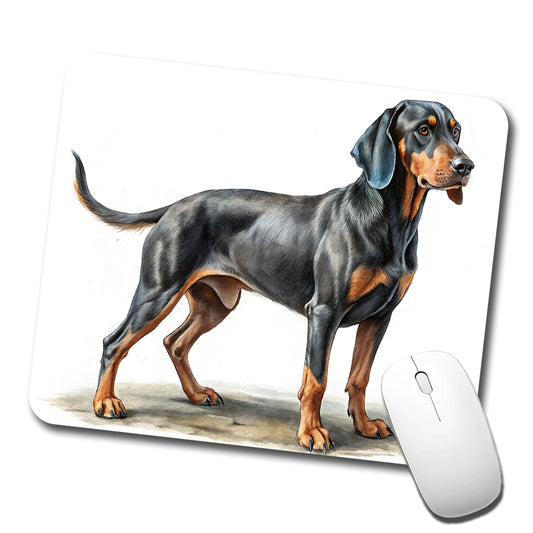 Black And Tan Coonhound Dog Illustration Low Profile Mouse Pad Mat