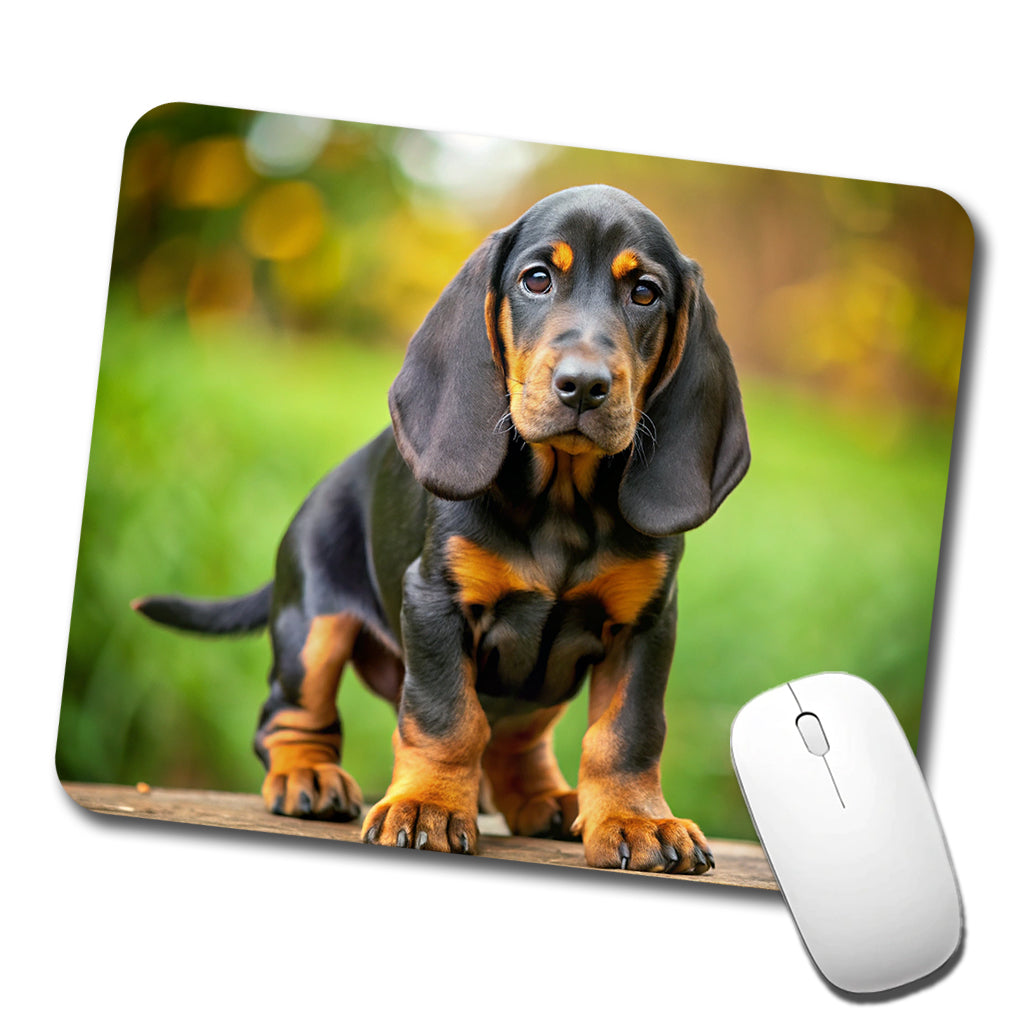Black And Tan Coonhound Dog Puppy Photo Low Profile Mouse Pad Mat