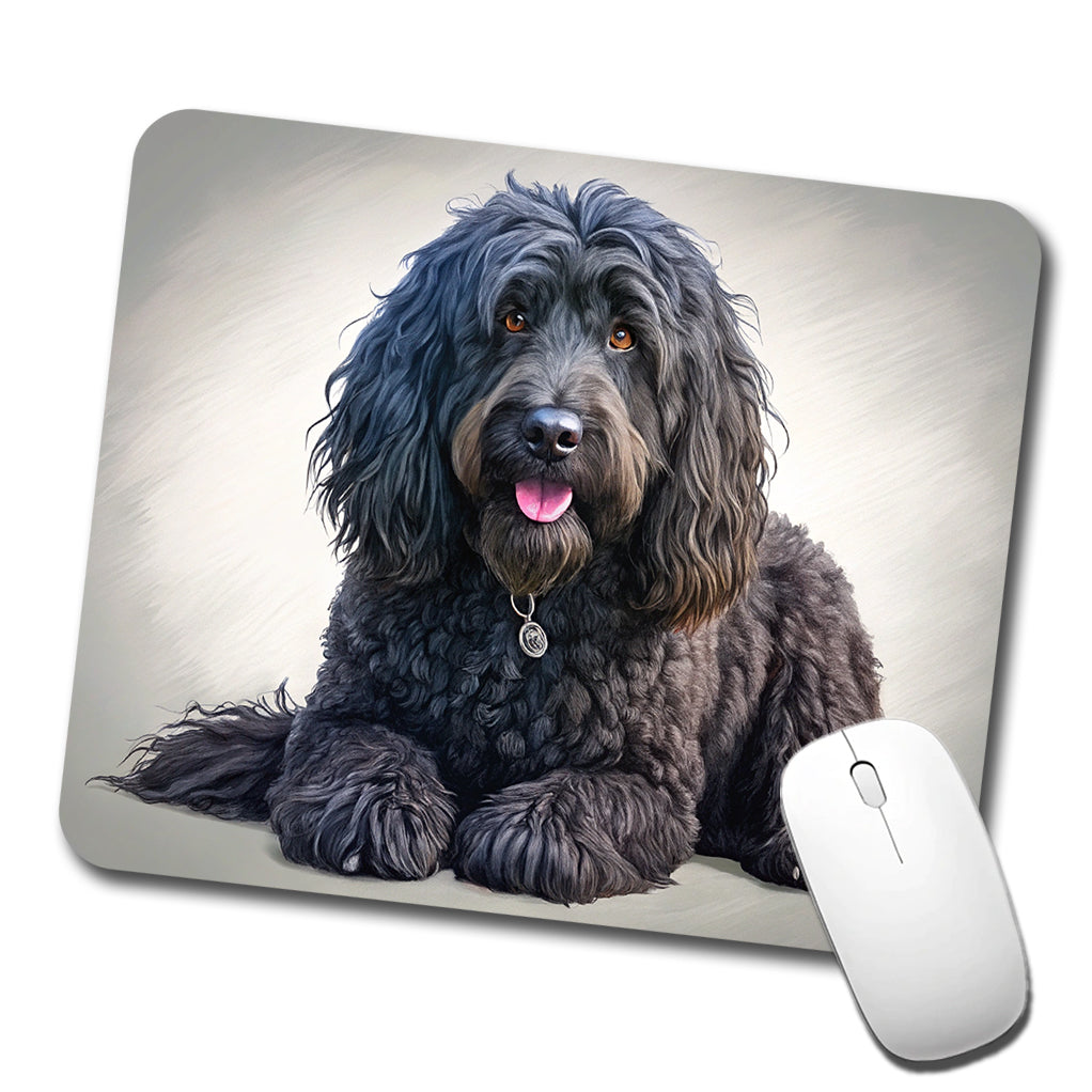 Black Russian Terrier Dog Illustration Low Profile Mouse Pad Mat