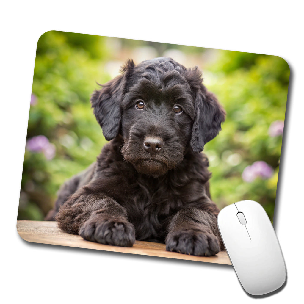 Black Russian Terrier Dog Puppy Photo Low Profile Mouse Pad Mat