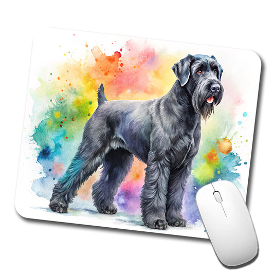 Black Russian Terrier Dog Watercolor Style Low Profile Mouse Pad Mat