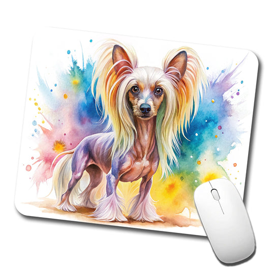 Chinese Crested Dog Watercolor Style Low Profile Mouse Pad Mat