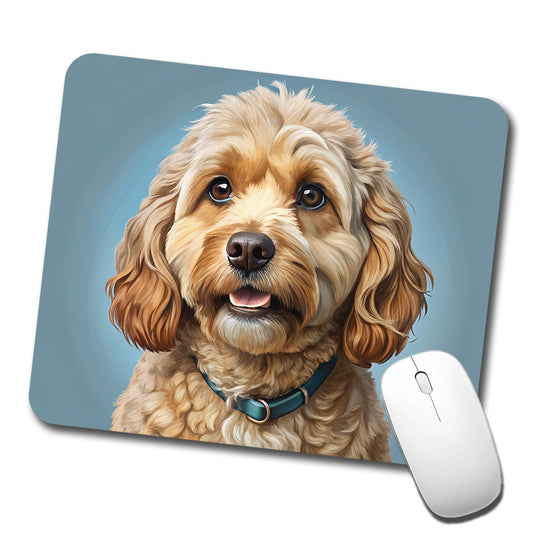 Cockapoo Dog Illustration Low Profile Mouse Pad Mat