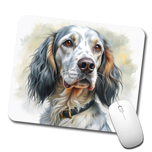 English Setter Dog Illustration Low Profile Mouse Pad Mat