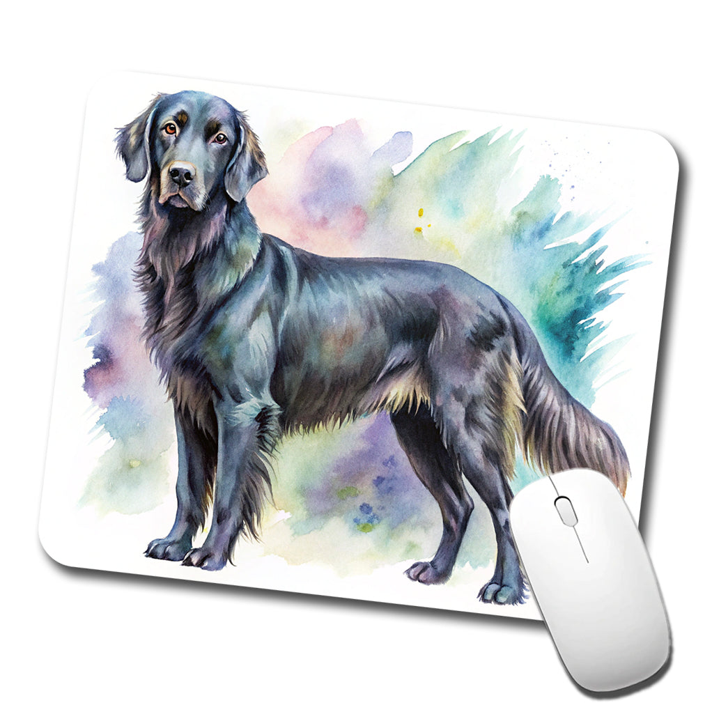 Flat Coated Retriever Dog Watercolor Style Low Profile Mouse Pad Mat