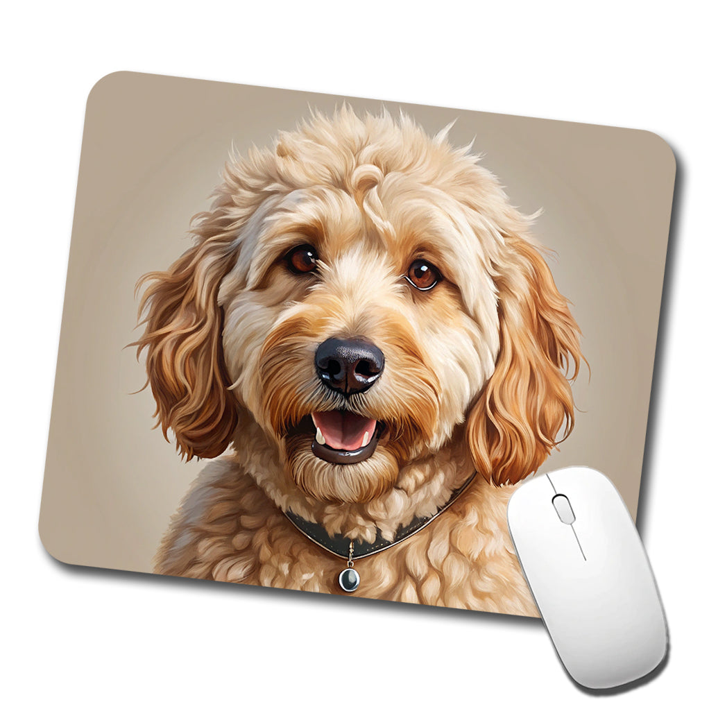 Goldendoodle Dog Illustration Low Profile Mouse Pad Mat