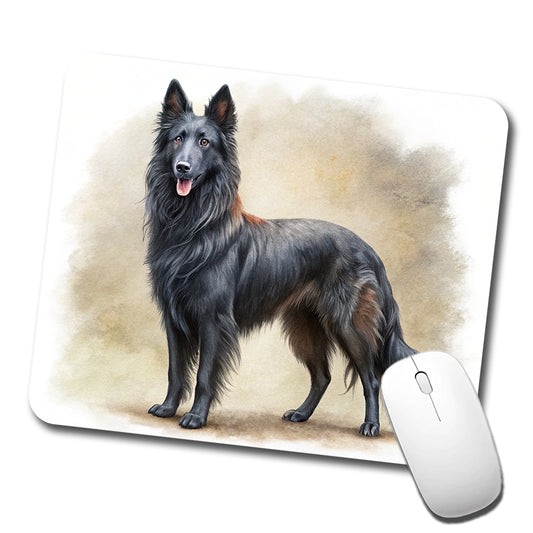 Groenendael Belgian Sheepdog Dog Illustration Low Profile Mouse Pad Mat