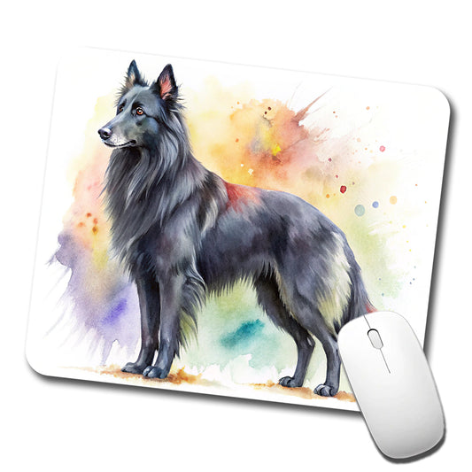 Groenendael Belgian Sheepdog Dog Watercolor Style Low Profile Mouse Pad Mat