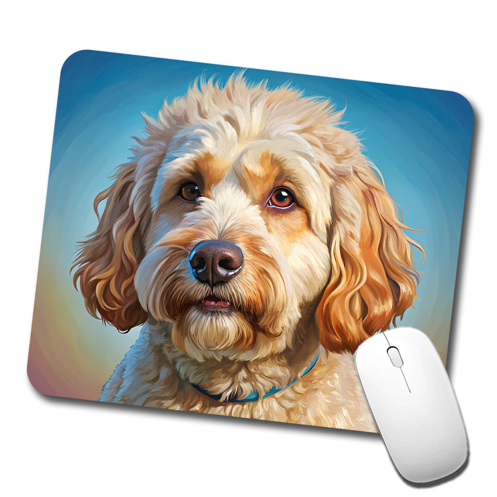 Labradoodle Dog Illustration Low Profile Mouse Pad Mat