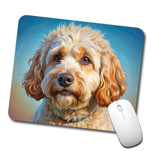 Labradoodle Dog Illustration Low Profile Mouse Pad Mat