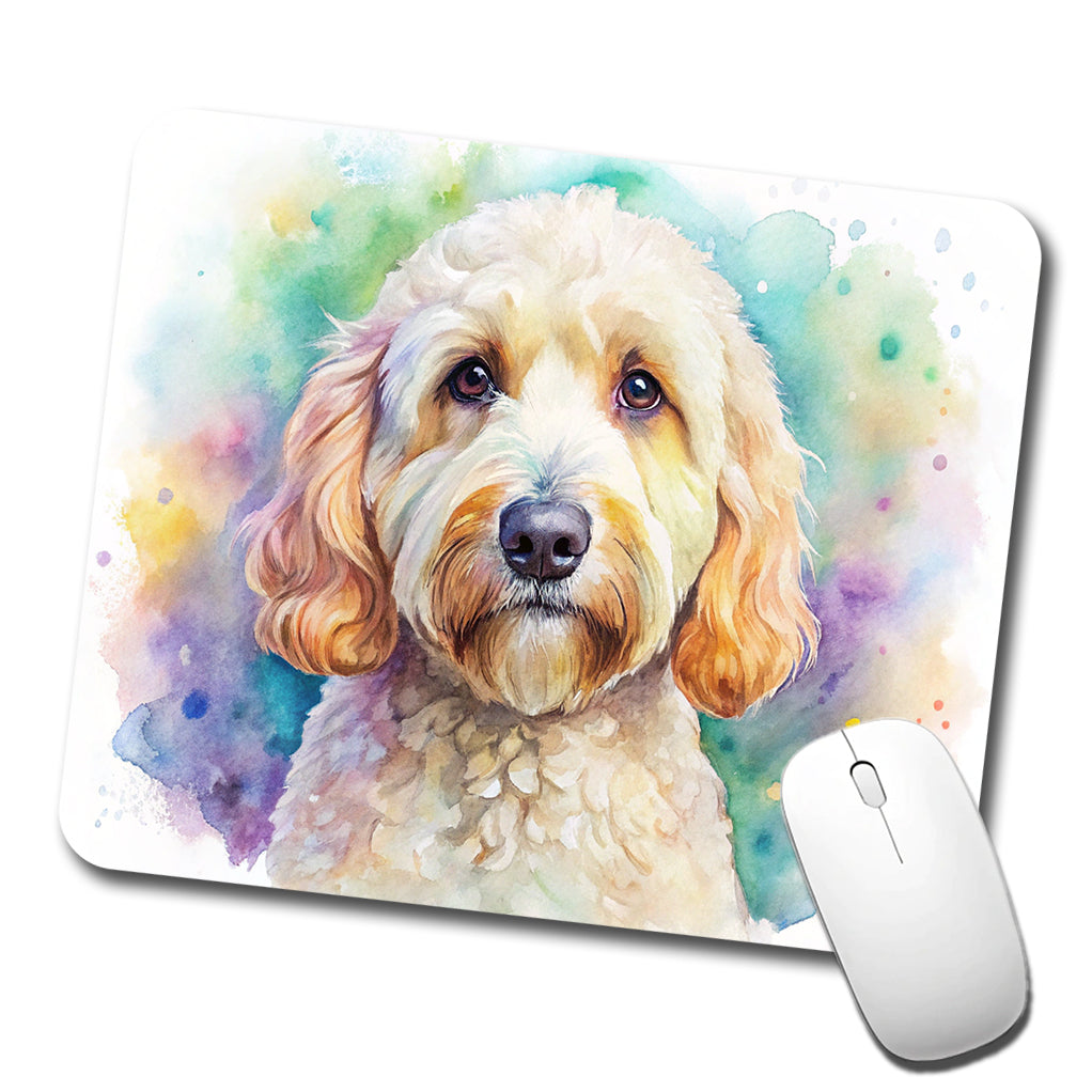 Labradoodle Dog Watercolor Style Low Profile Mouse Pad Mat