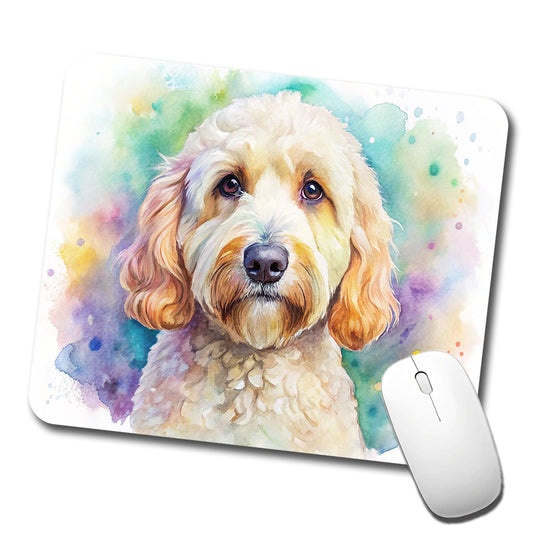 Labradoodle Dog Watercolor Style Low Profile Mouse Pad Mat