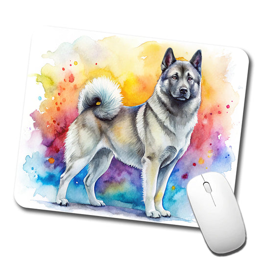 Norwegian Elkhound Dog Watercolor Style Low Profile Mouse Pad Mat
