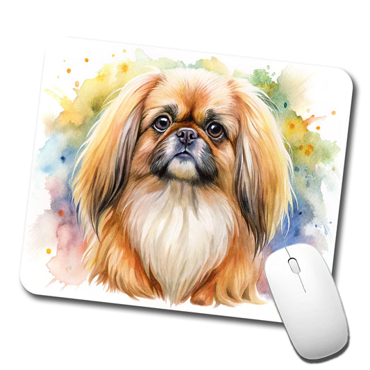 Pekingese Dog Watercolor Style Low Profile Mouse Pad Mat