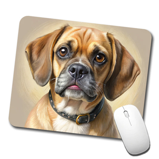 Puggle Dog Illustration Low Profile Mouse Pad Mat
