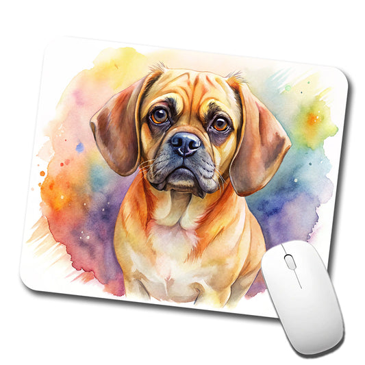 Puggle Dog Watercolor Style Low Profile Mouse Pad Mat