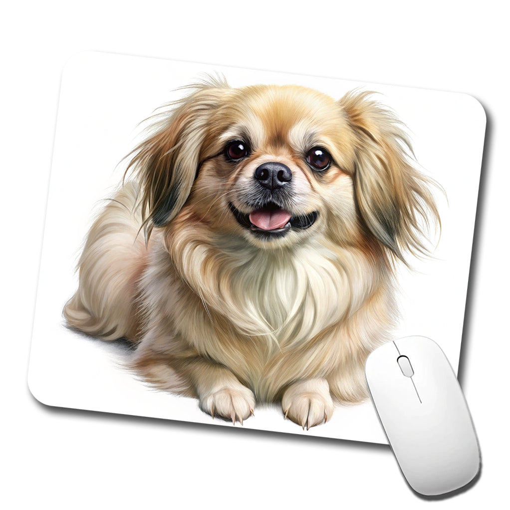 Tibetan Spaniel Dog Illustration Low Profile Mouse Pad Mat