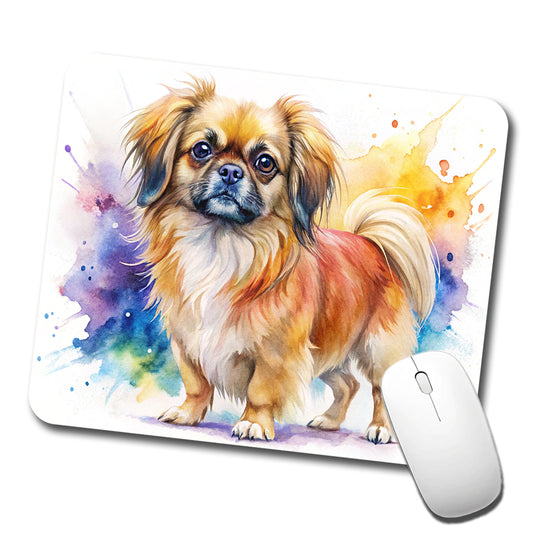 Tibetan Spaniel Dog Watercolor Style Low Profile Mouse Pad Mat