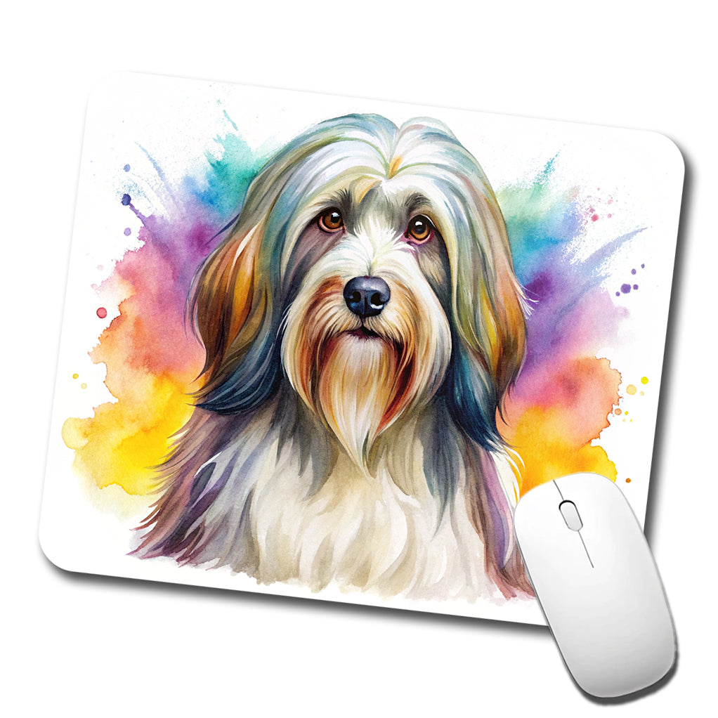 Tibetan Terrier Dog Watercolor Style Low Profile Mouse Pad Mat