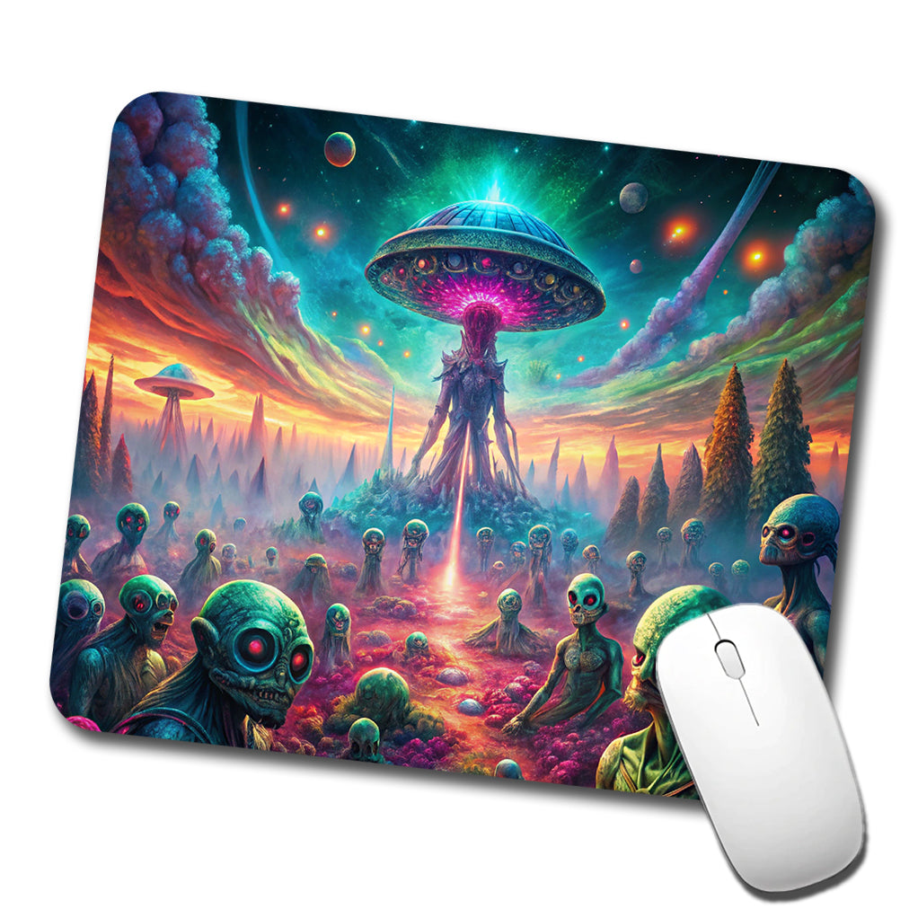 Psychedelic Alien Invasion Vibrant Colors Low Profile Mouse Pad Mat