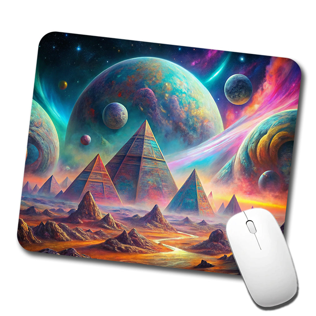 Psychedelic Alien Planet With Pyramids Vibrant Colors Low Profile Mouse Pad Mat