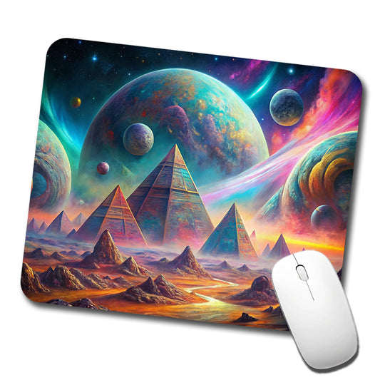 Psychedelic Alien Planet With Pyramids Vibrant Colors Low Profile Mouse Pad Mat